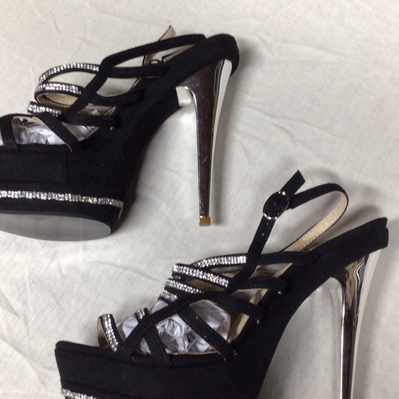 rhinestone strappy Shoes - Elegant Black Strappy Women's Heels